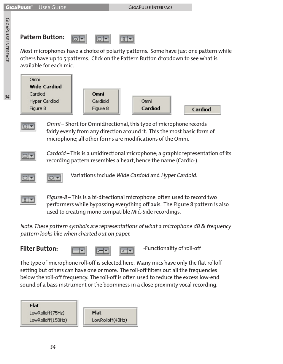 Pattern button, Filter button | Teac GigaPulse User Manual | Page 34 / 191