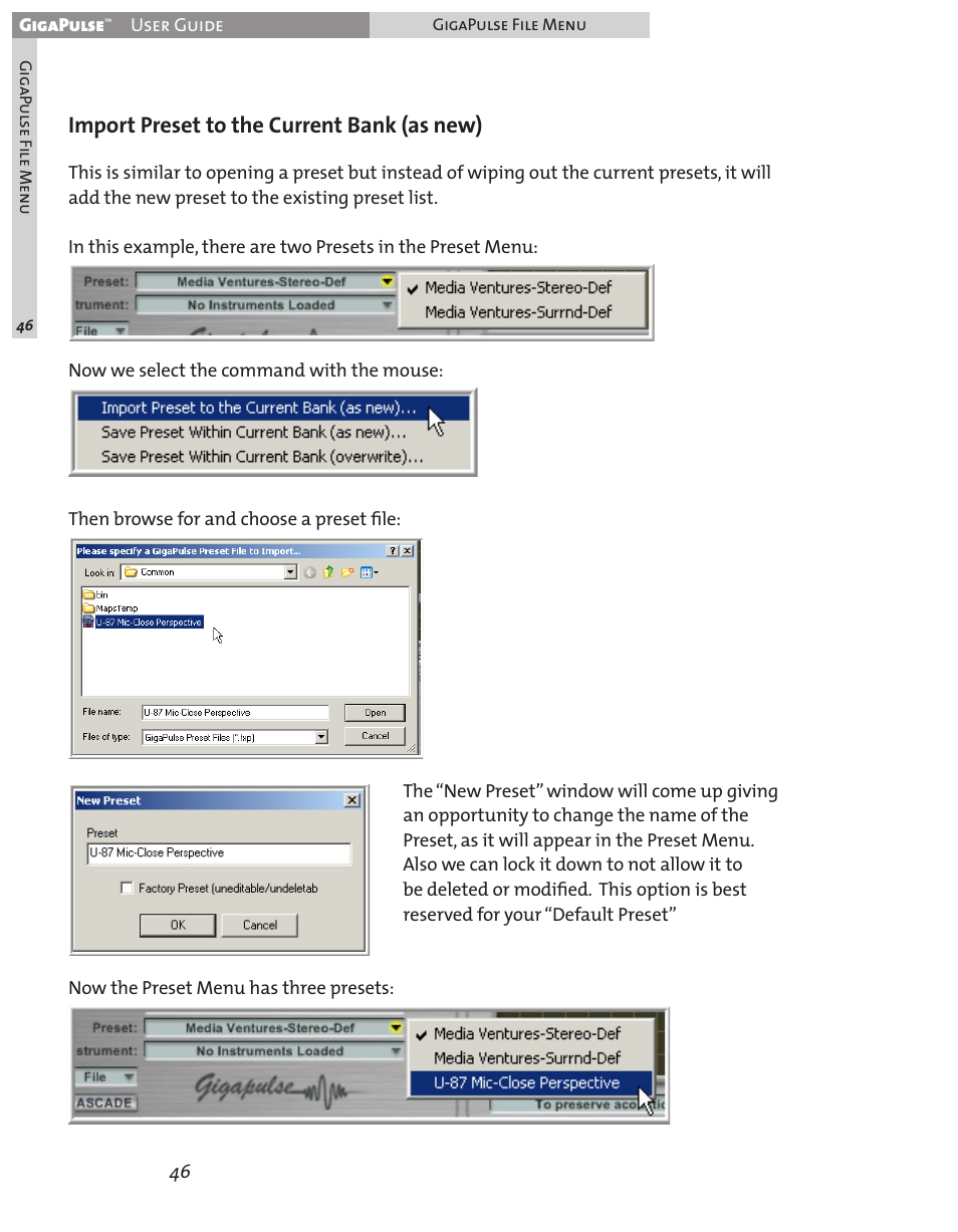Import preset to the current bank (as new) | Teac GigaPulse User Manual | Page 46 / 191
