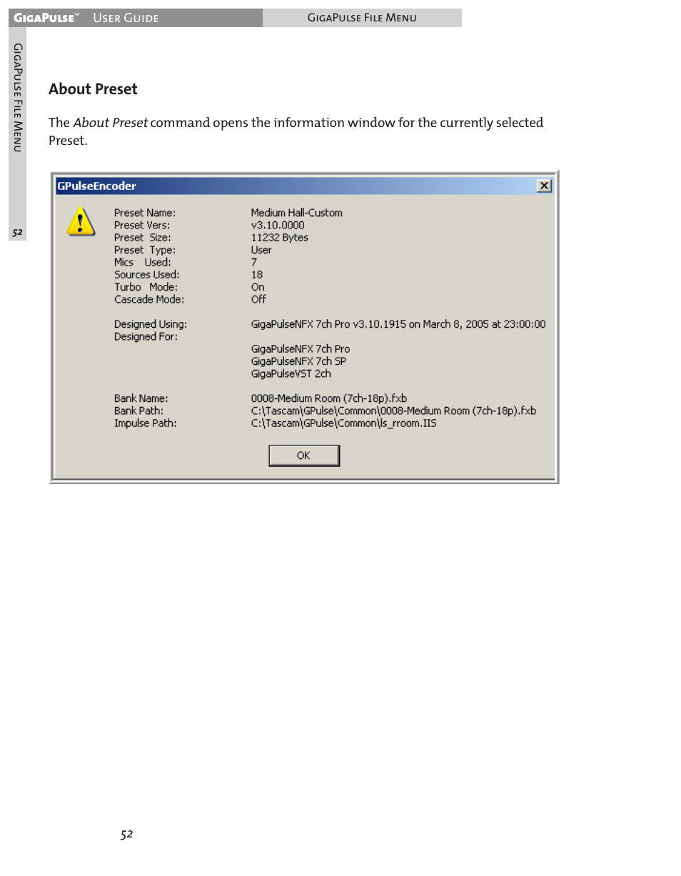 About preset | Teac GigaPulse User Manual | Page 52 / 191