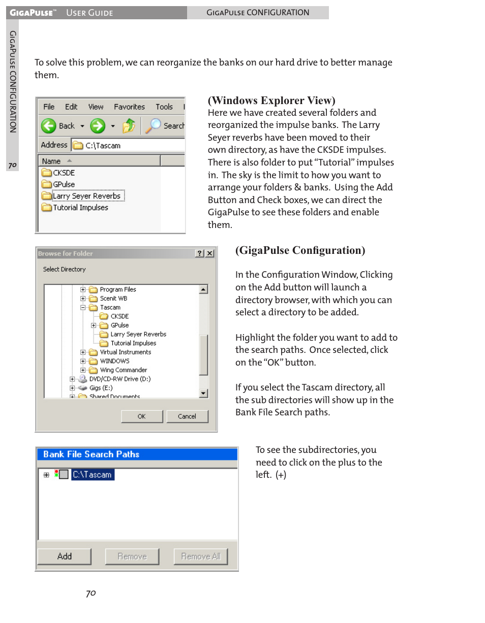 Windows explorer view), Gigapulse conﬁguration) | Teac GigaPulse User Manual | Page 70 / 191