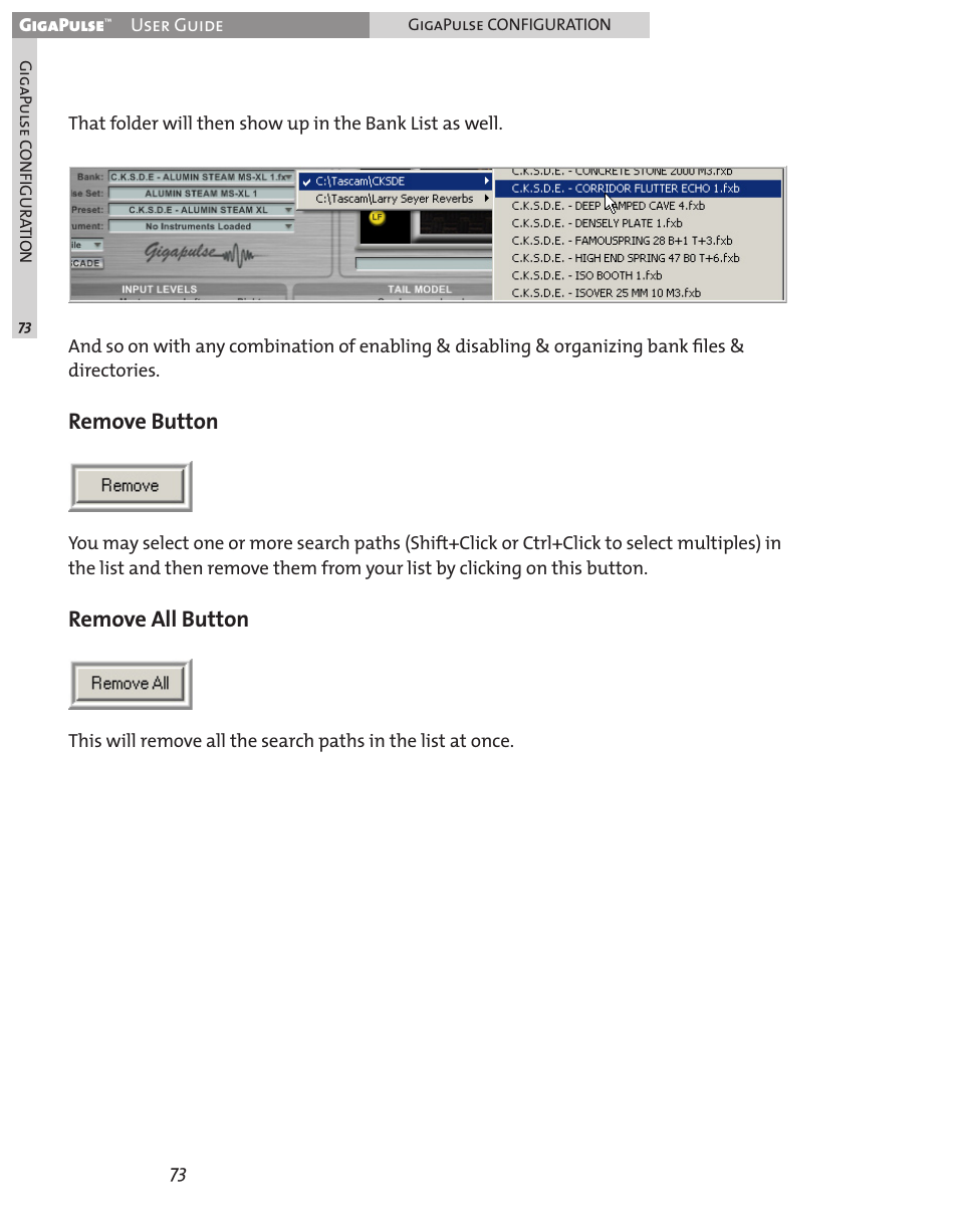 Remove button, Remove all button | Teac GigaPulse User Manual | Page 73 / 191