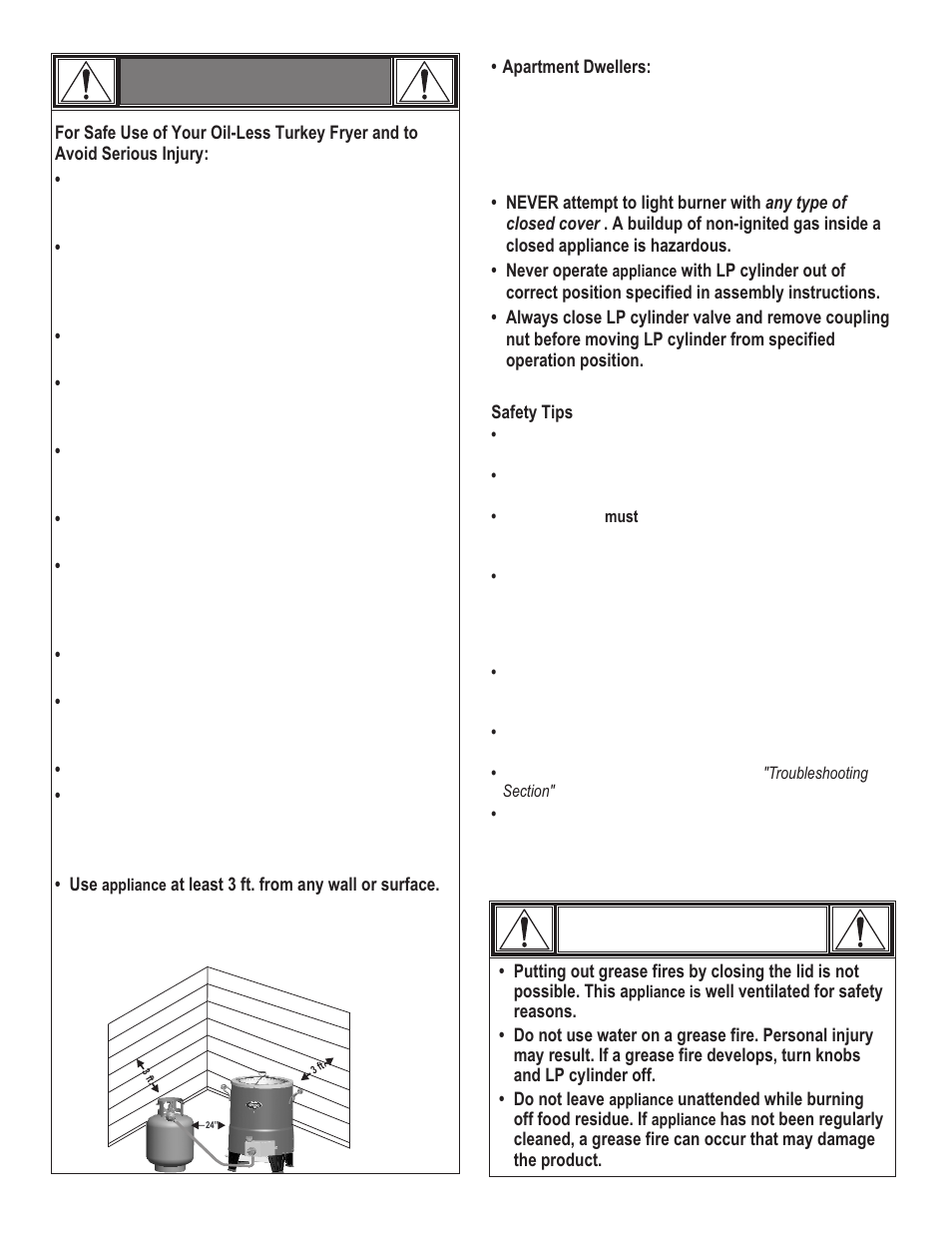 Warning, Caution | Char-Broil THE BIG EASY 7101366 User Manual | Page 7 / 20