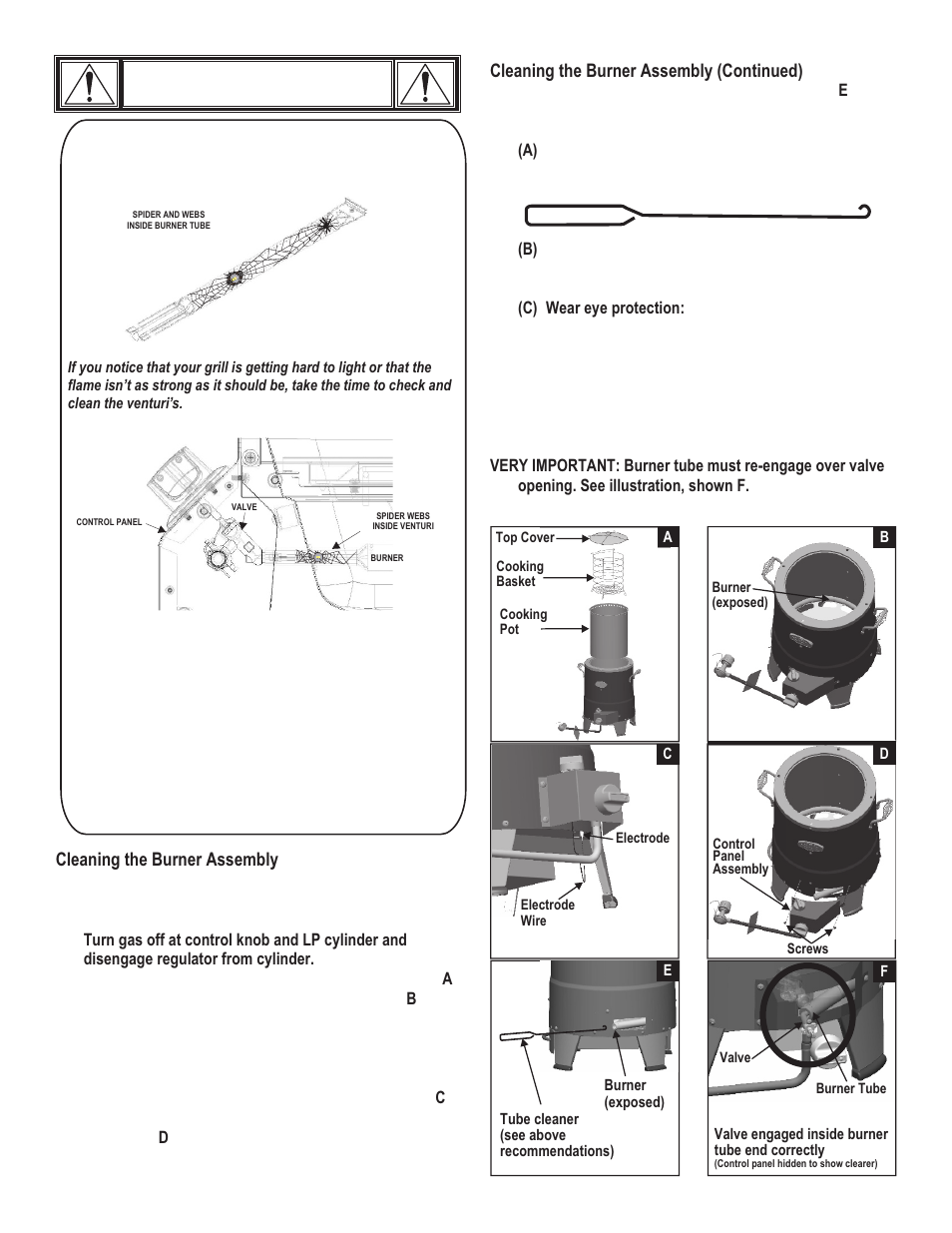 Caution, Spider alert | Char-Broil THE BIG EASY 7101366 User Manual | Page 9 / 20