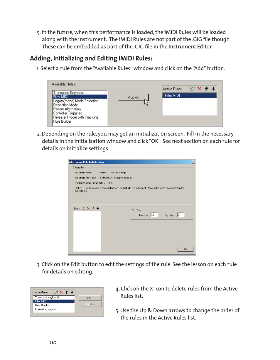 Adding, initializing and editing imidi rules | Teac GigaStudio 3 User Manual | Page 110 / 301