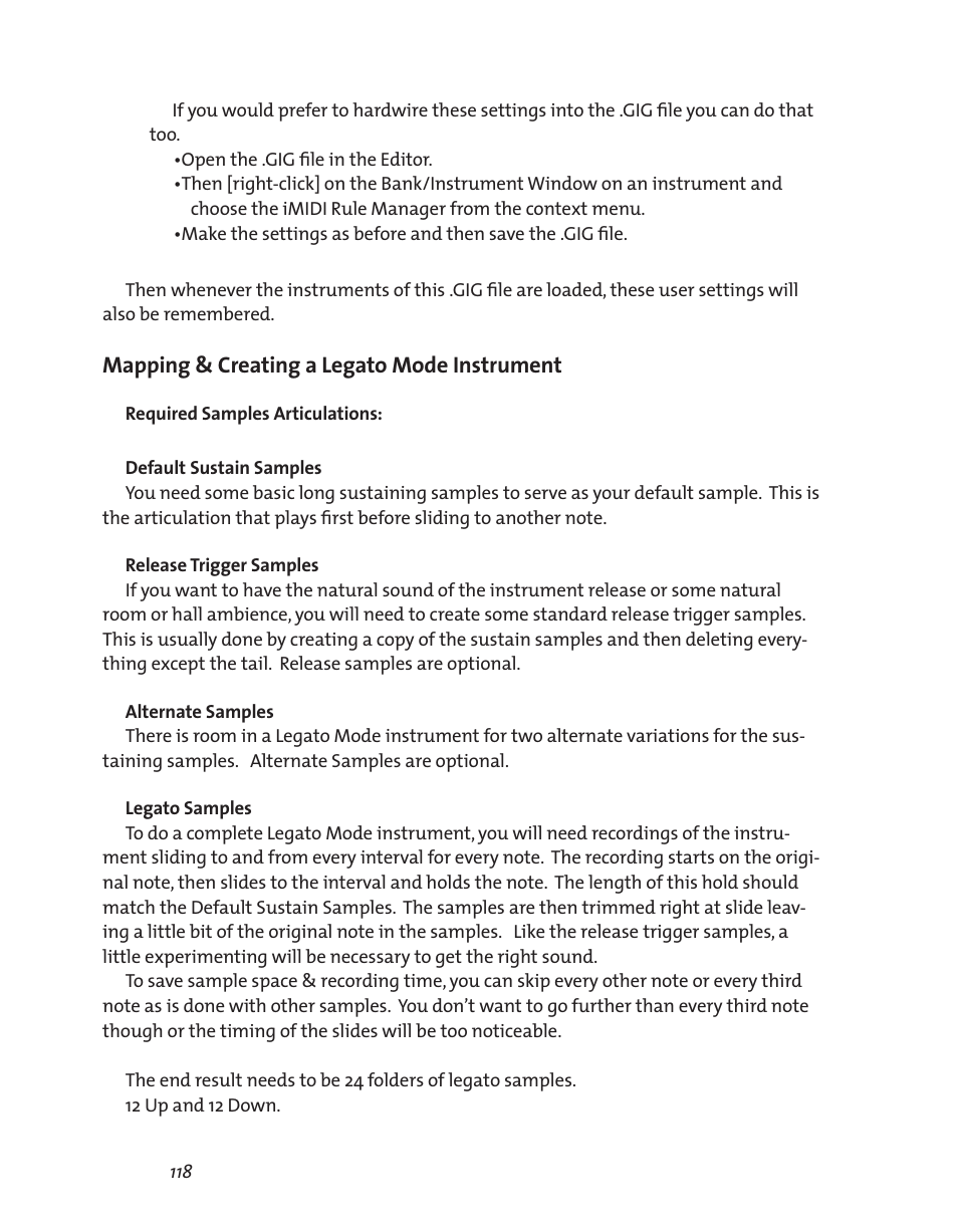 Mapping & creating a legato mode instrument | Teac GigaStudio 3 User Manual | Page 118 / 301