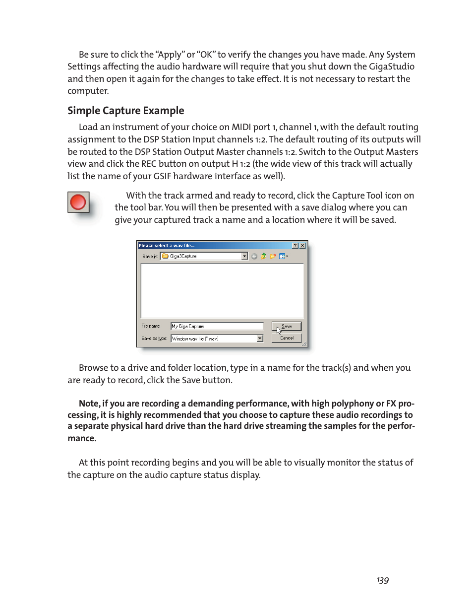 Simple capture example | Teac GigaStudio 3 User Manual | Page 139 / 301