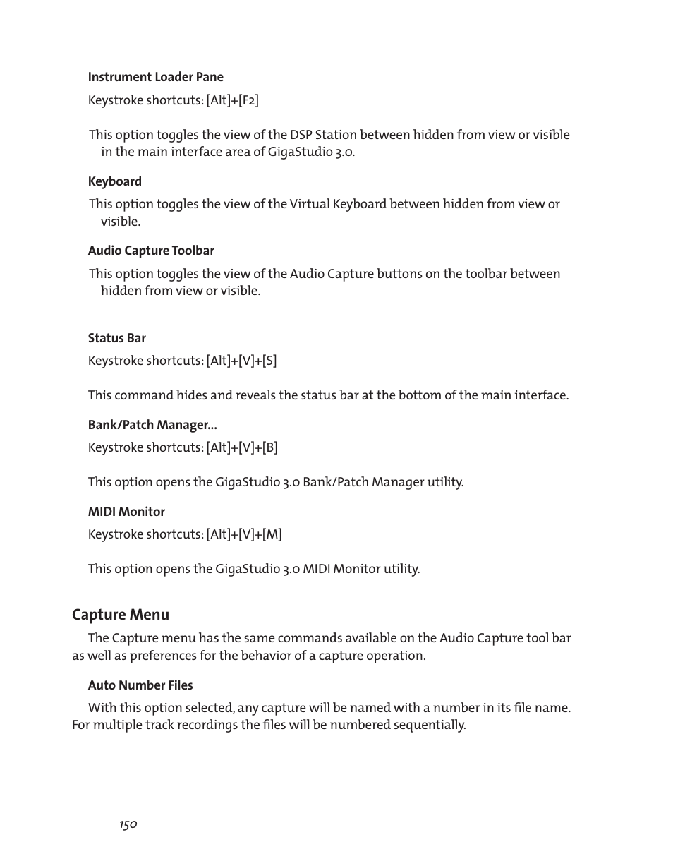 Capture menu | Teac GigaStudio 3 User Manual | Page 150 / 301