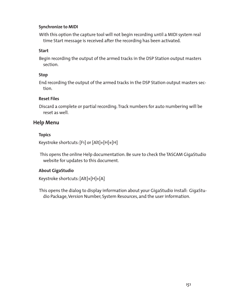 Help menu | Teac GigaStudio 3 User Manual | Page 151 / 301