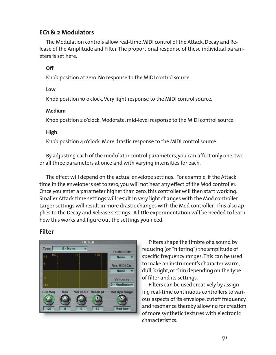 Eg1 & 2 modulators, Filter | Teac GigaStudio 3 User Manual | Page 171 / 301