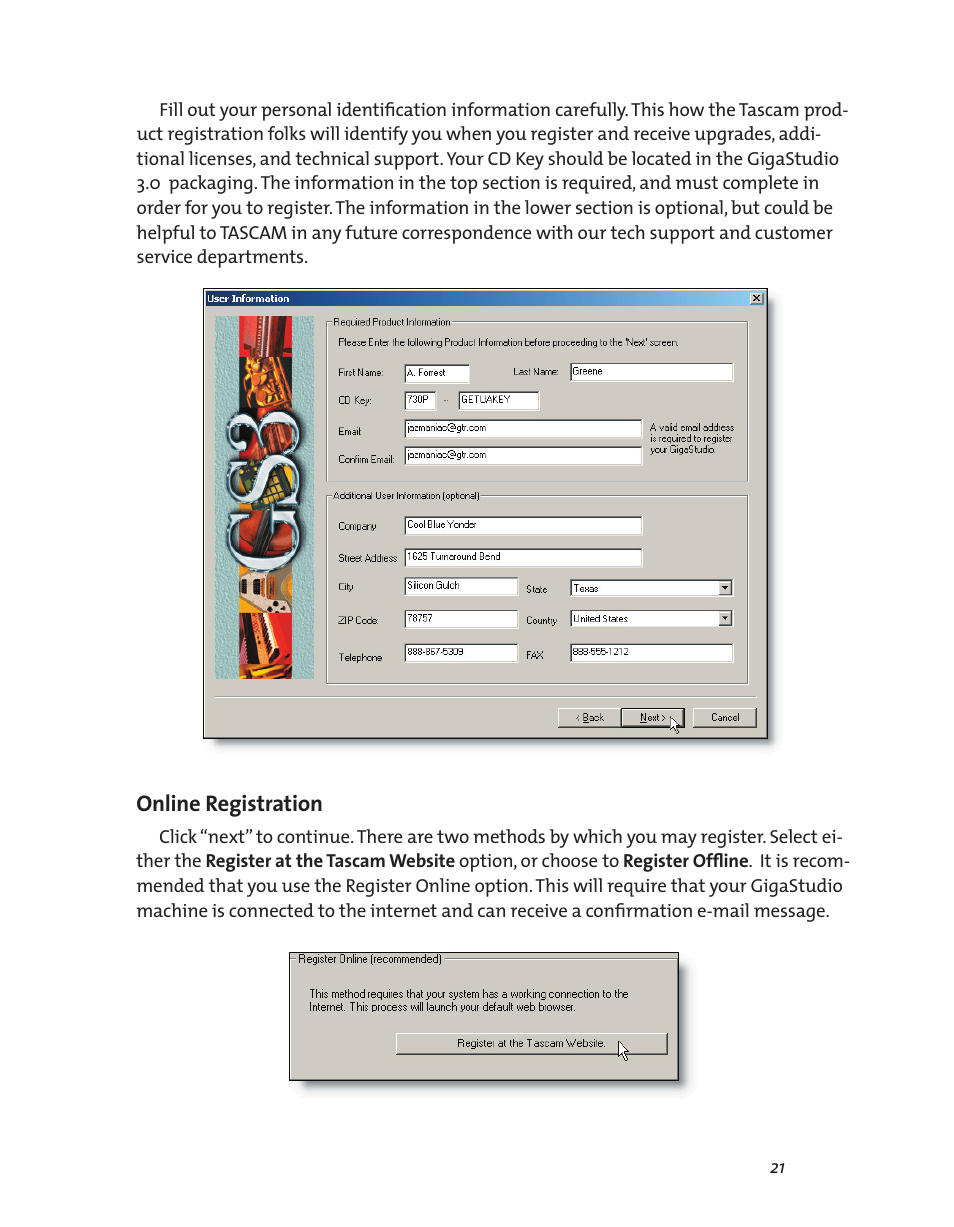 Online registration | Teac GigaStudio 3 User Manual | Page 21 / 301