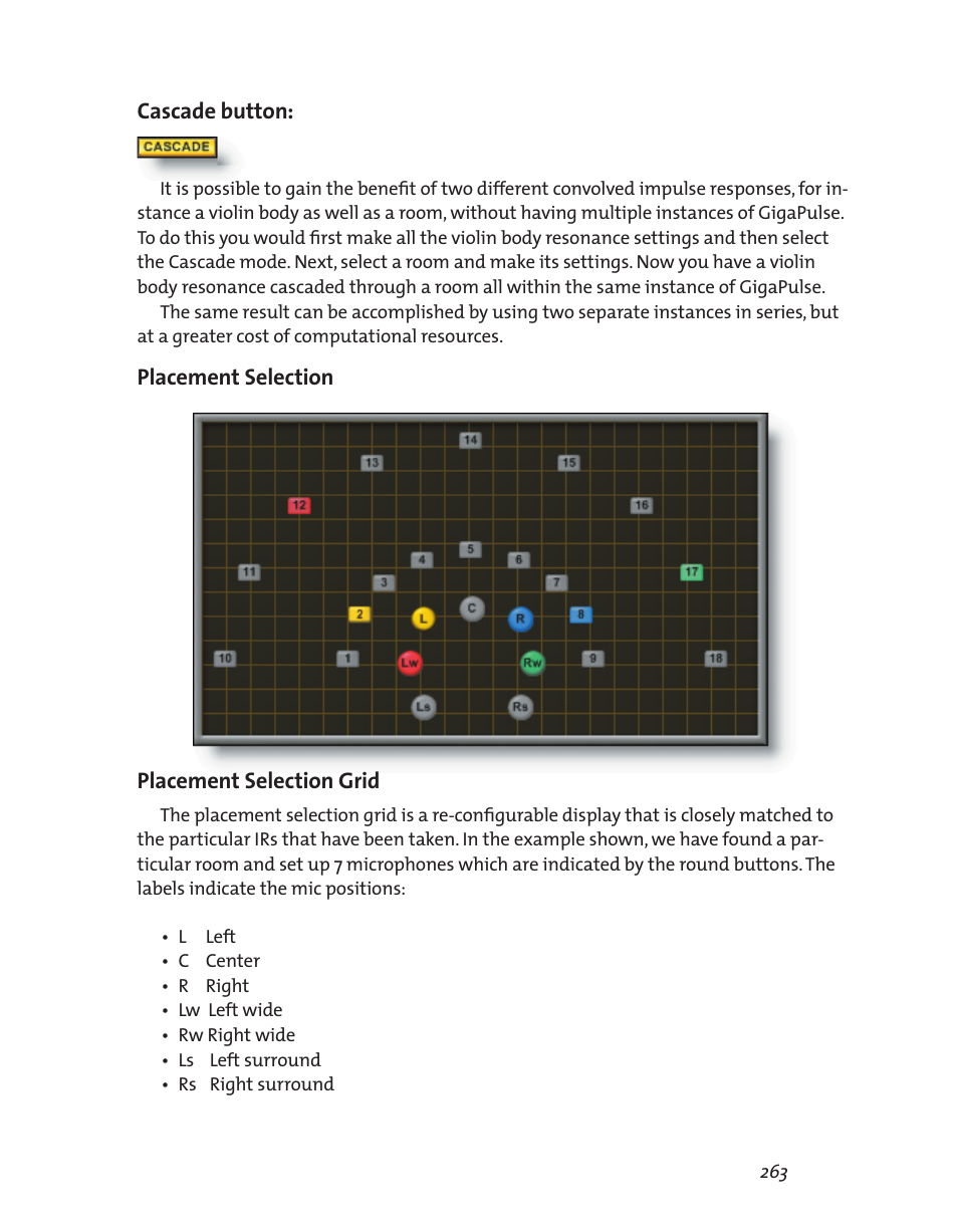 Cascade button, Placement selection placement selection grid | Teac GigaStudio 3 User Manual | Page 263 / 301