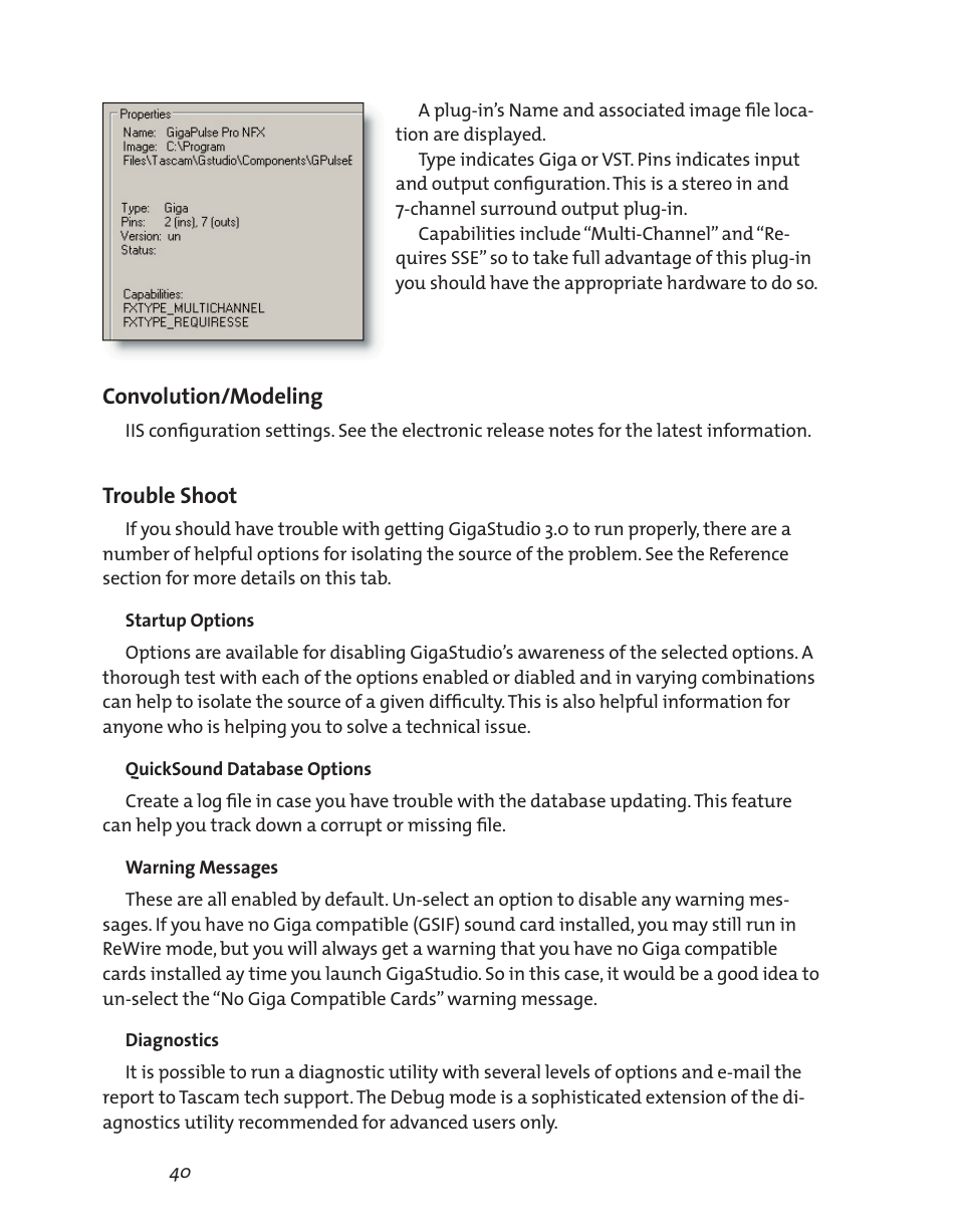 Convolution/modeling, Trouble shoot | Teac GigaStudio 3 User Manual | Page 40 / 301