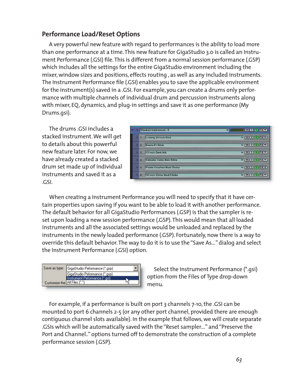 Performance load/reset options | Teac GigaStudio 3 User Manual | Page 63 / 301