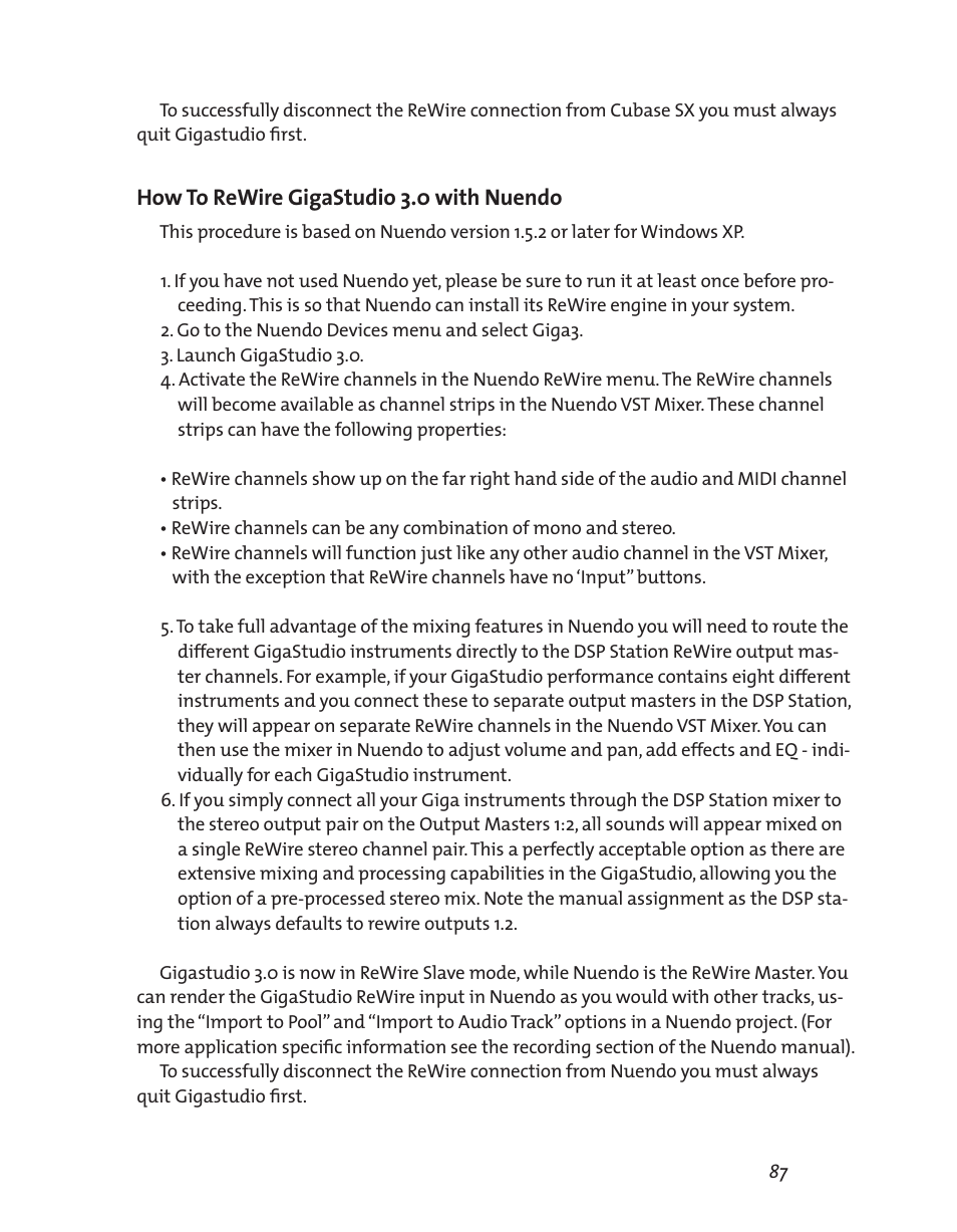 How to rewire gigastudio 3.0 with nuendo | Teac GigaStudio 3 User Manual | Page 87 / 301