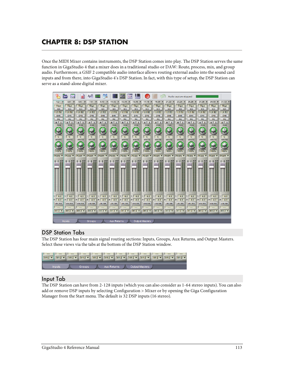 Chapter 8: dsp station, Dsp station tabs | Teac GigaStudio 4 User Manual | Page 113 / 211