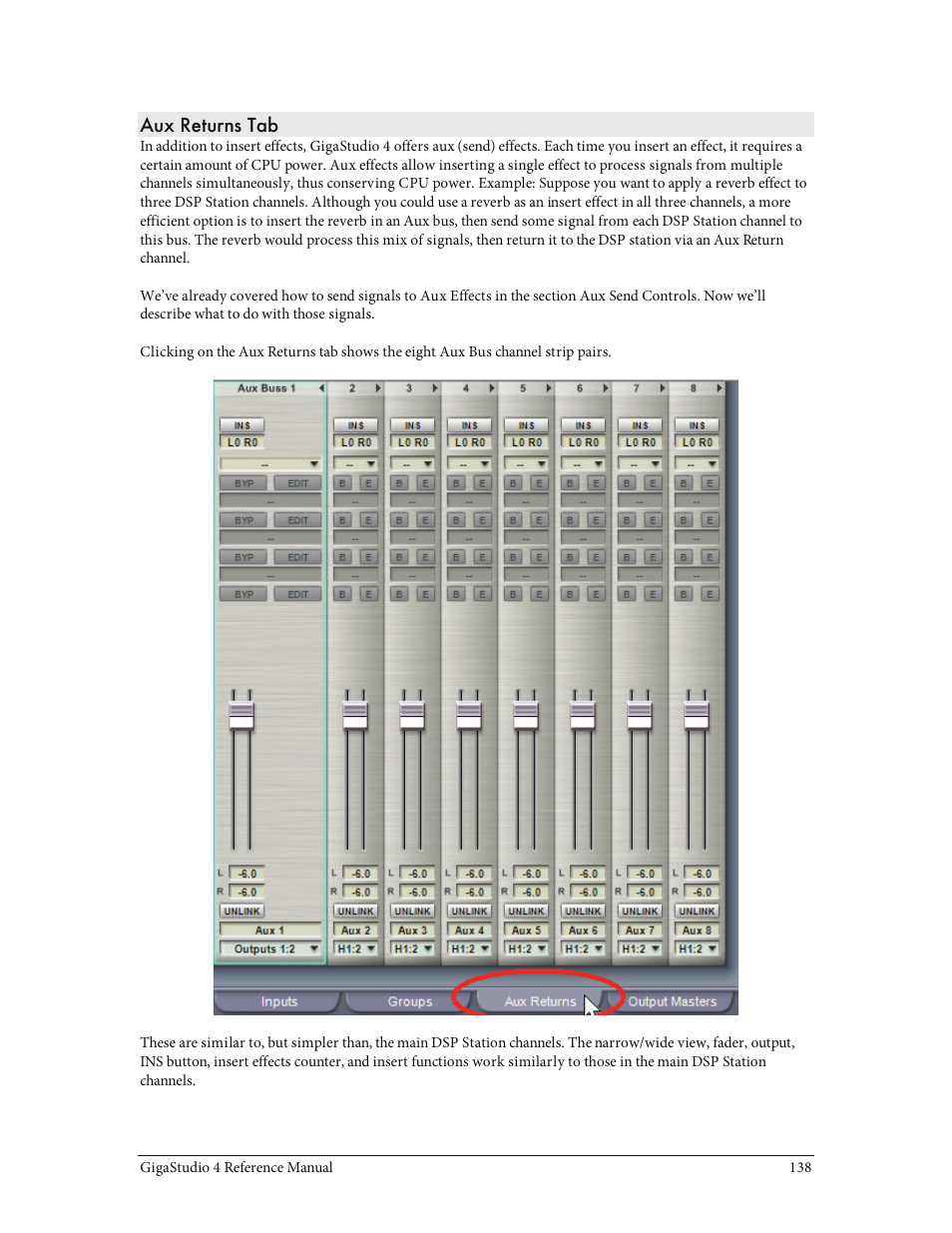 Aux returns tab | Teac GigaStudio 4 User Manual | Page 138 / 211