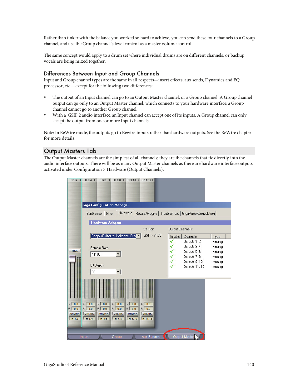 Output masters tab | Teac GigaStudio 4 User Manual | Page 140 / 211