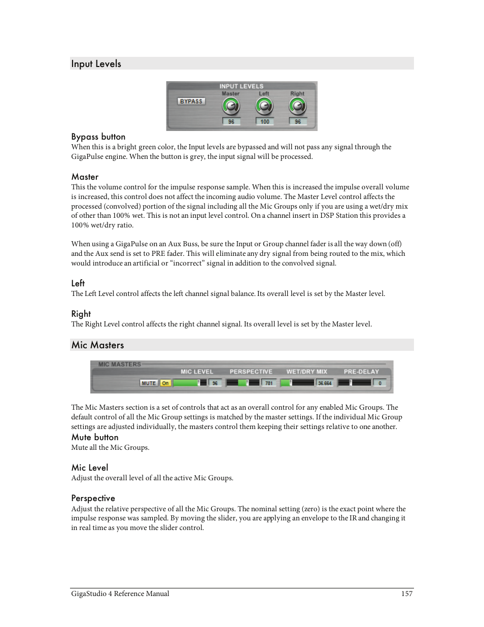 Input levels, Mic masters | Teac GigaStudio 4 User Manual | Page 157 / 211