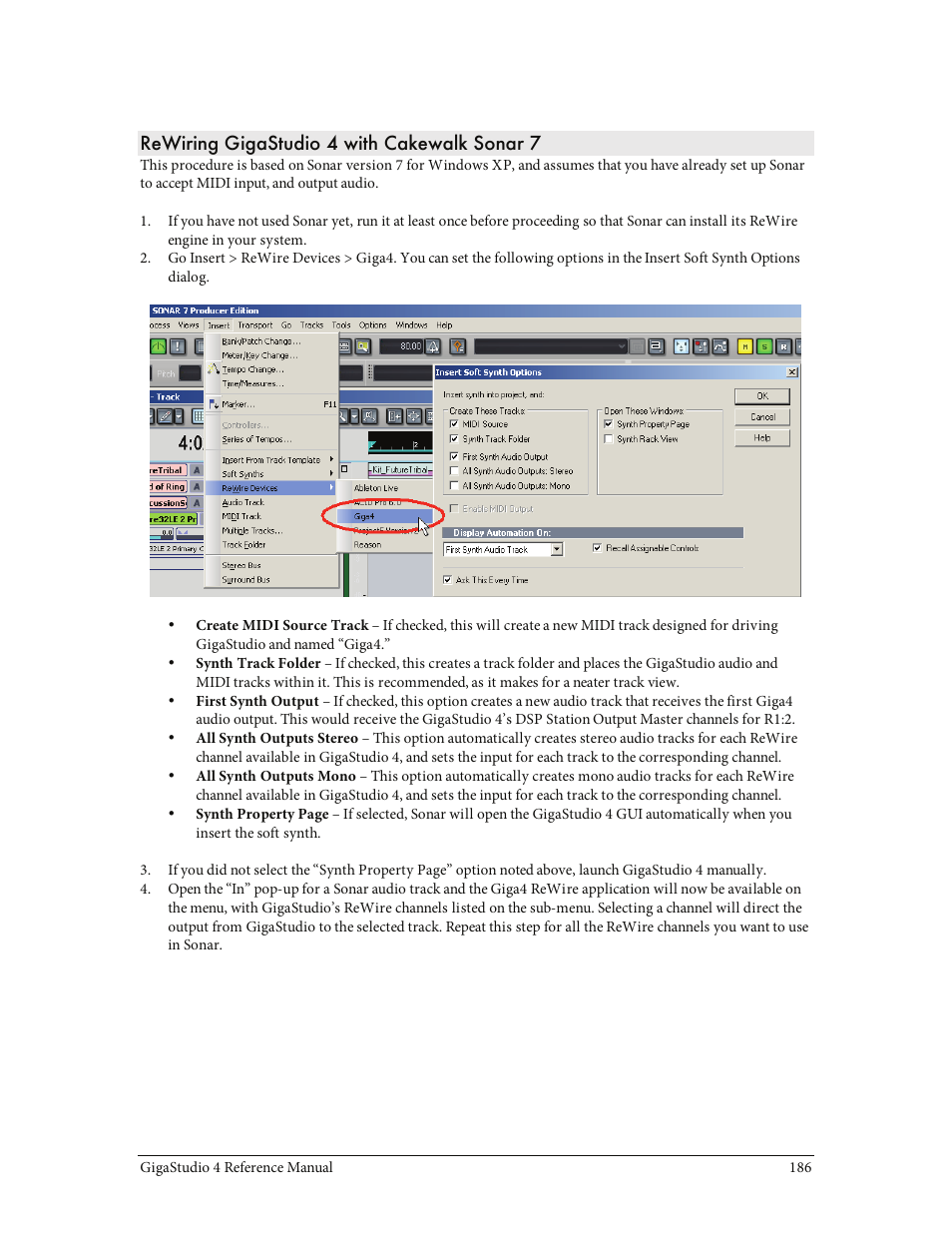 Rewiring gigastudio 4 with cakewalk sonar 7 | Teac GigaStudio 4 User Manual | Page 186 / 211