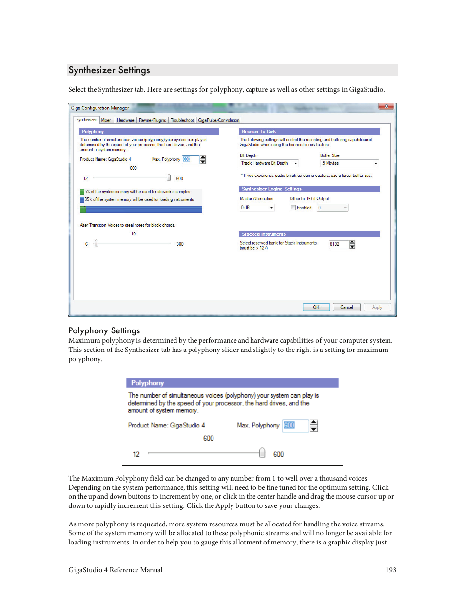 Synthesizer settings | Teac GigaStudio 4 User Manual | Page 193 / 211