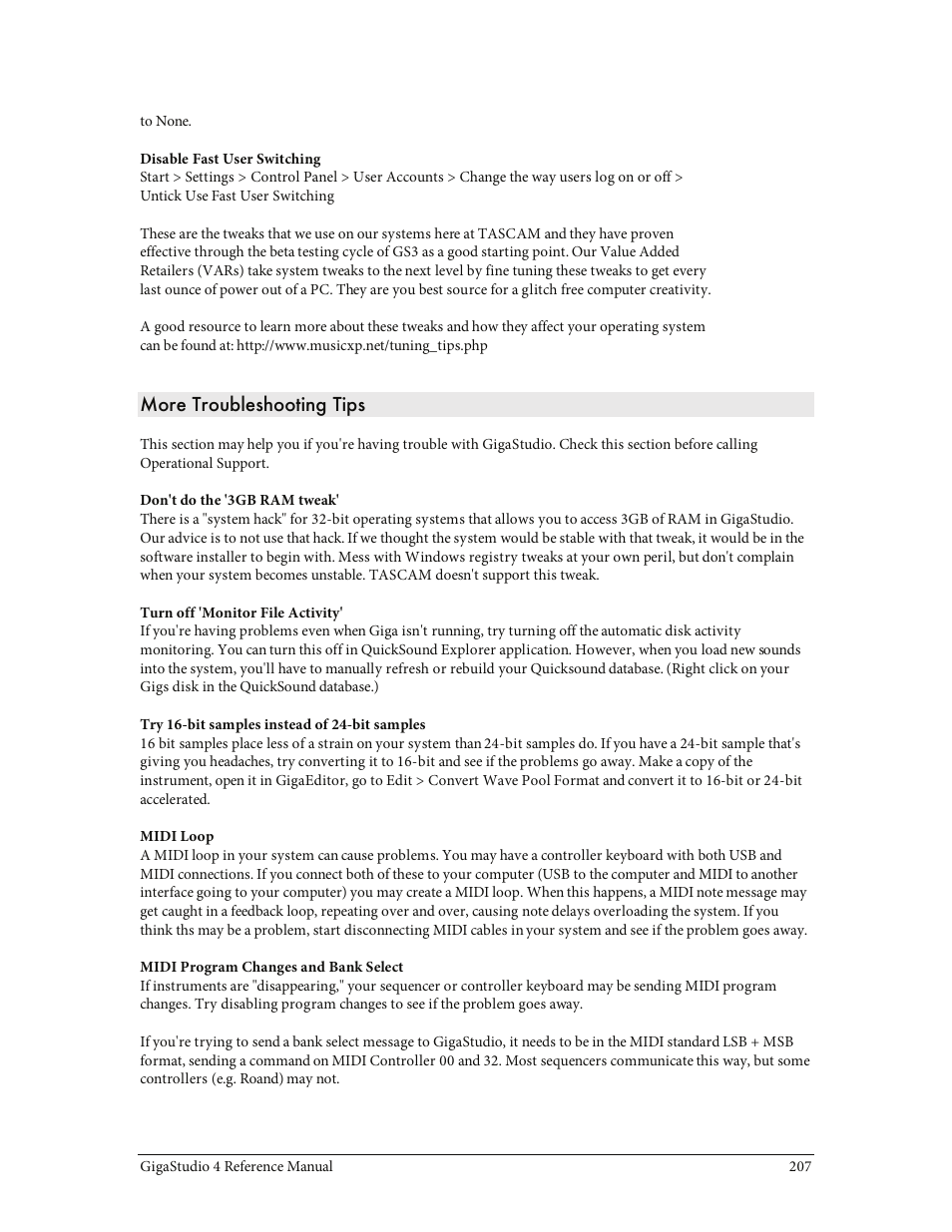 More troubleshooting tips | Teac GigaStudio 4 User Manual | Page 207 / 211