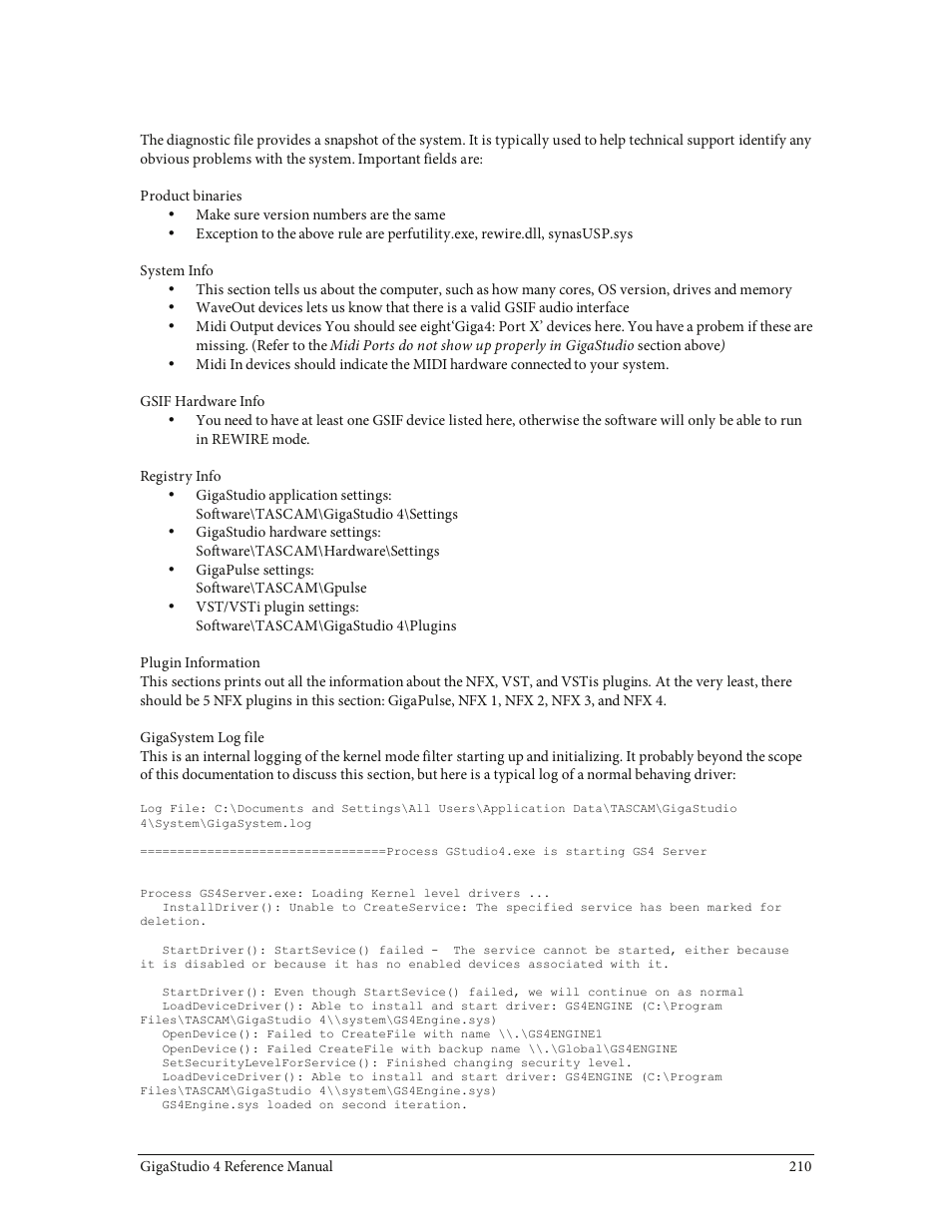 Deciphering the gigastudio log files | Teac GigaStudio 4 User Manual | Page 210 / 211