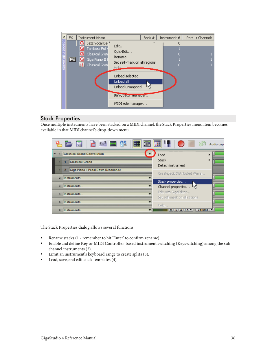 Stack properties | Teac GigaStudio 4 User Manual | Page 36 / 211