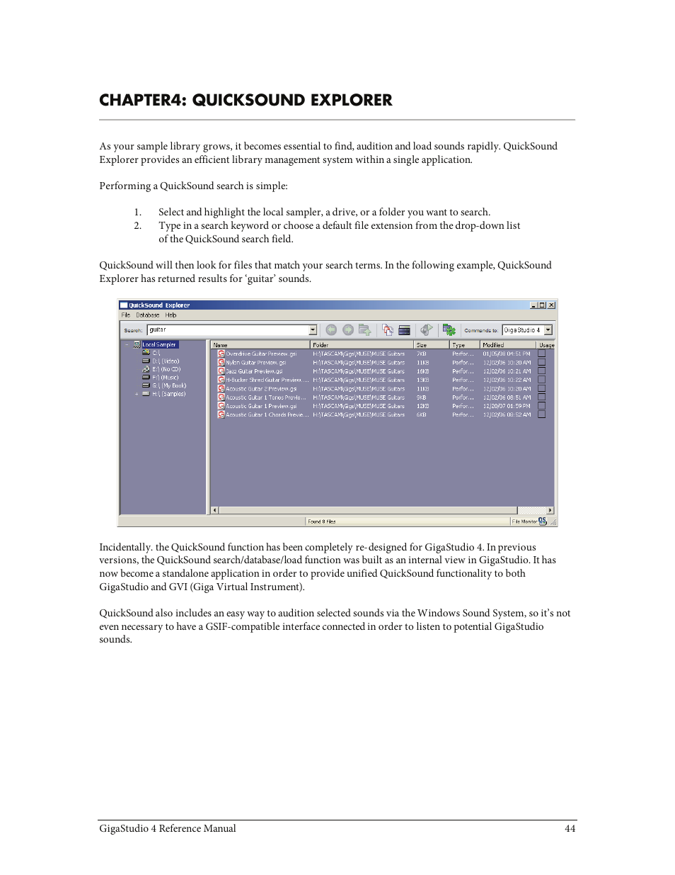 Chapter4: quicksound explorer | Teac GigaStudio 4 User Manual | Page 44 / 211