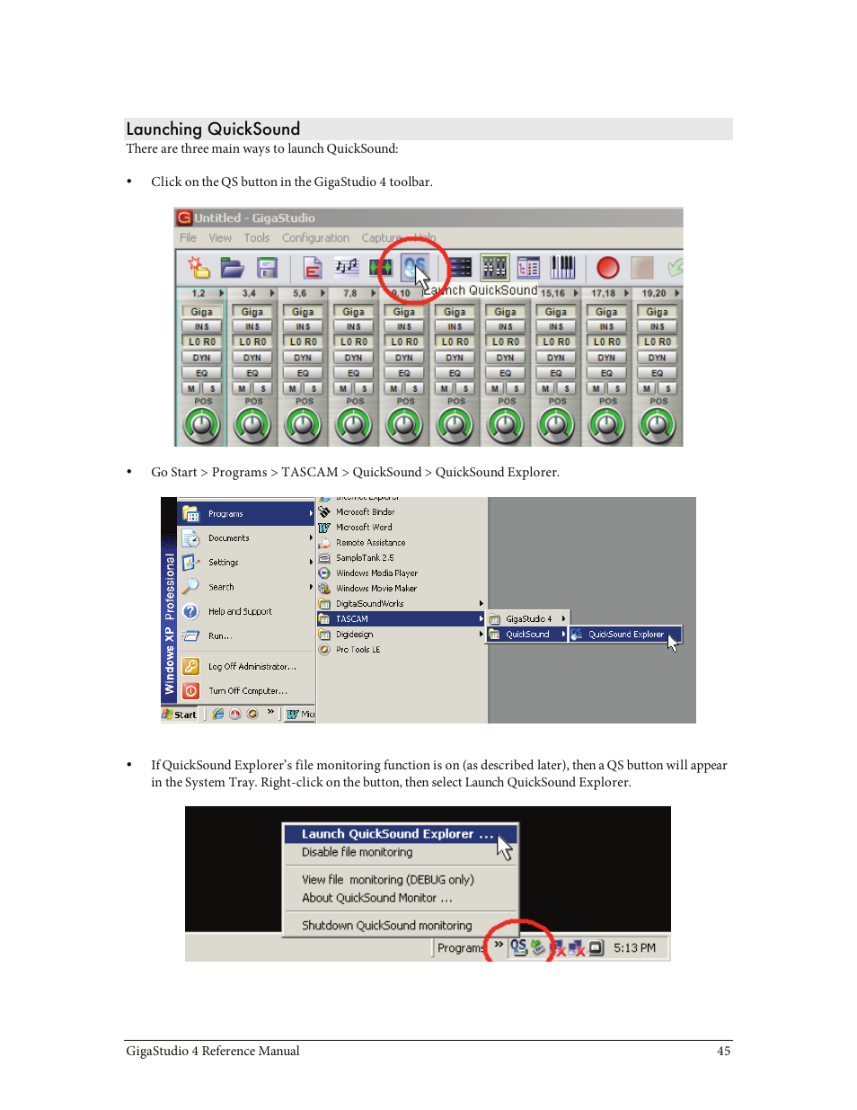 Launching quicksound | Teac GigaStudio 4 User Manual | Page 45 / 211