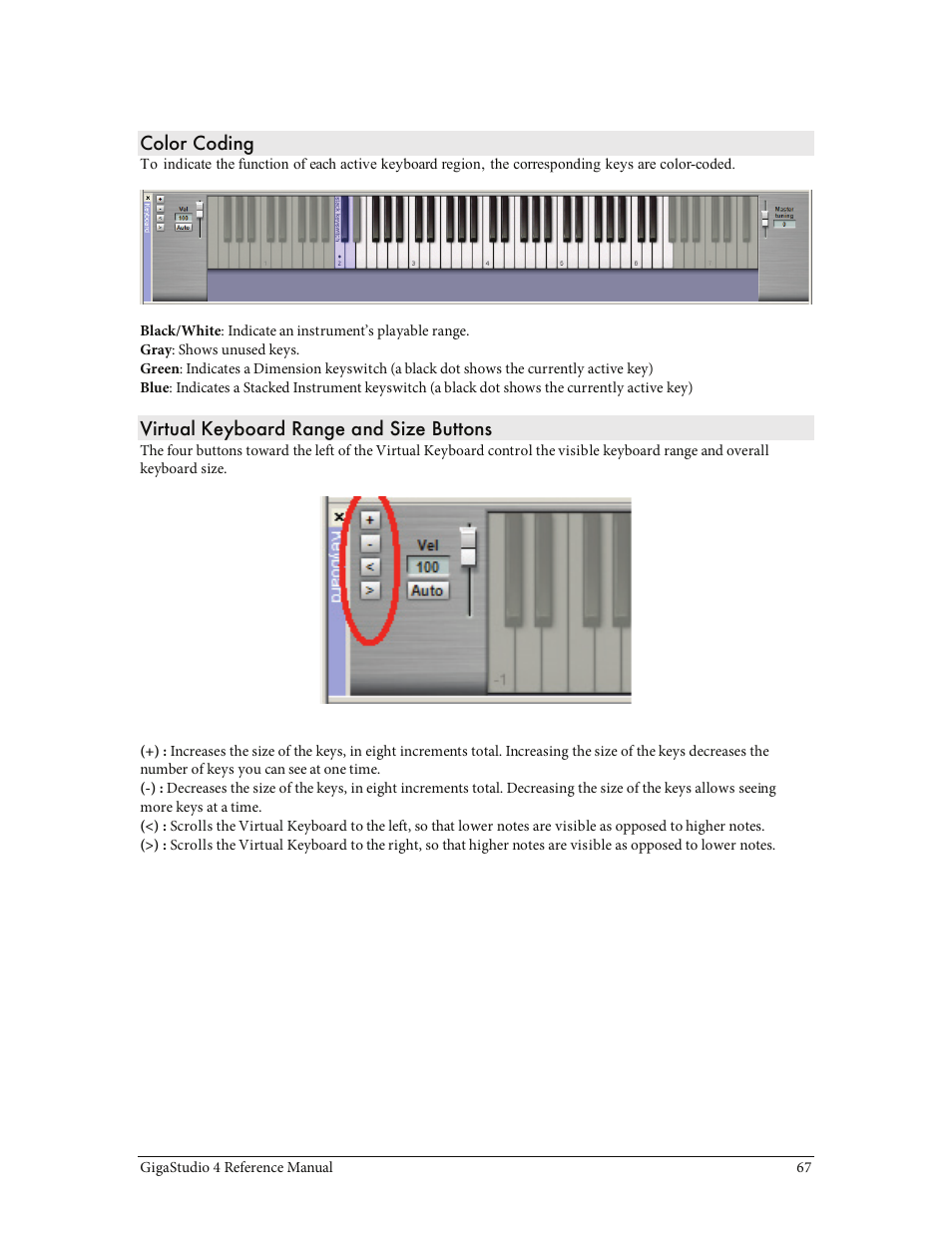 Color coding, Virtual keyboard range and size buttons | Teac GigaStudio 4 User Manual | Page 67 / 211