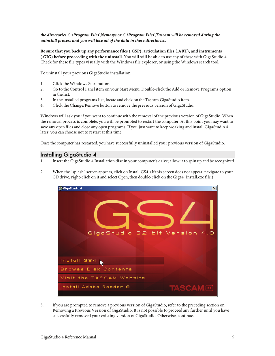 Installing gigastudio 4 | Teac GigaStudio 4 User Manual | Page 9 / 211