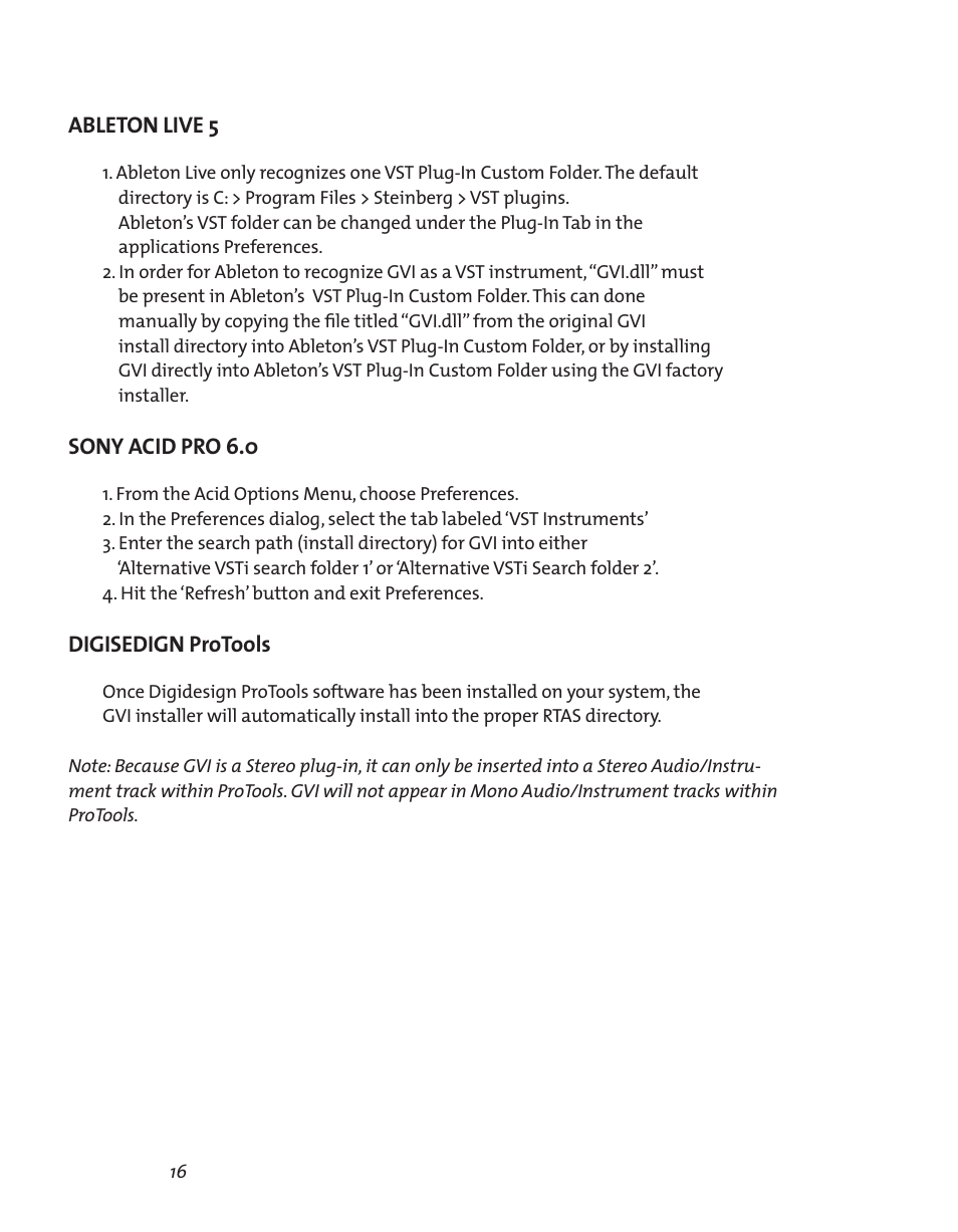 Ableton live 5, Sony acid pro 6.0, Digisedign protools | Sony acid pro 6.0 16 digisedign protools 16 | Teac GVI User Manual | Page 16 / 62