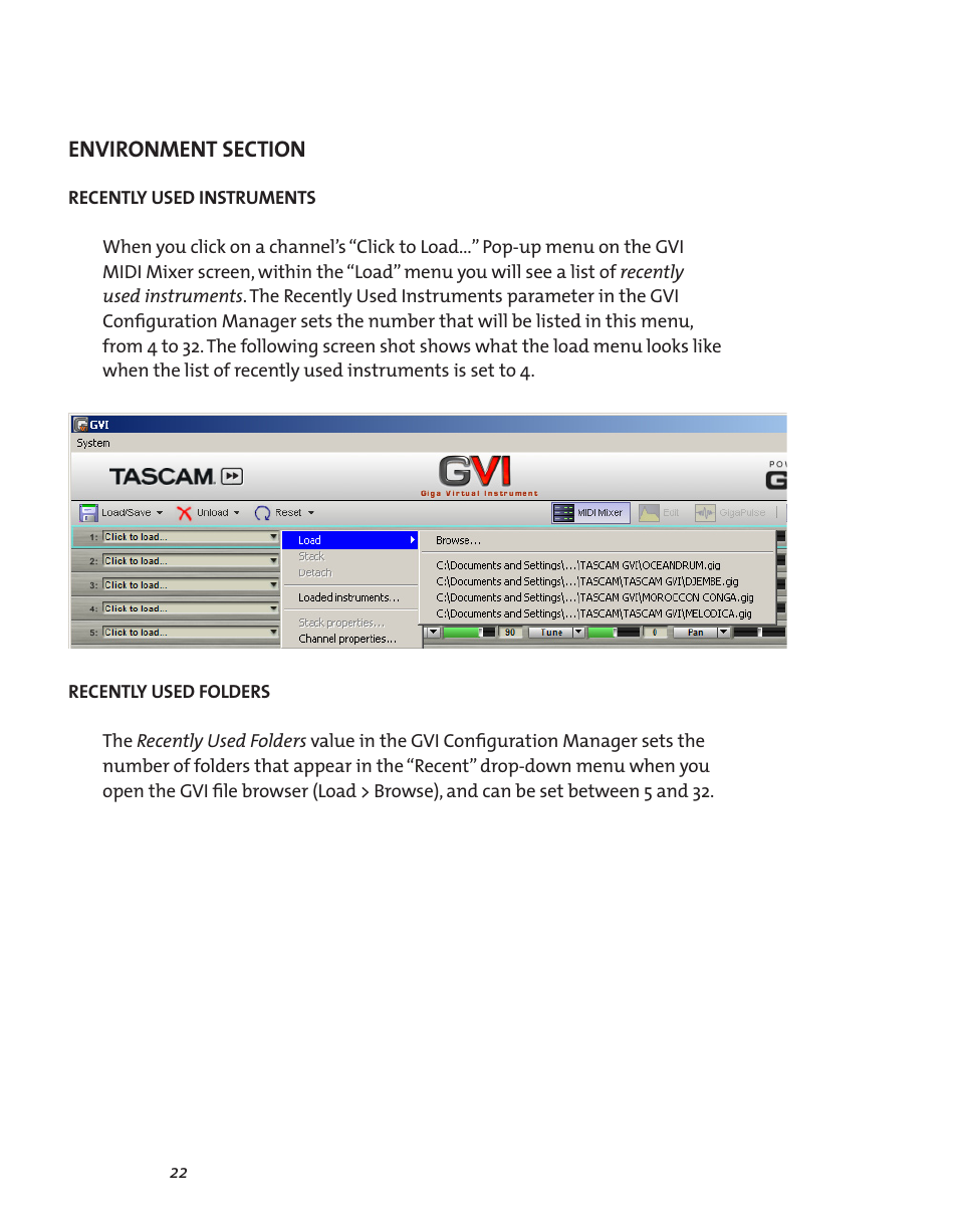 Environment section, Environment section 22 | Teac GVI User Manual | Page 22 / 62