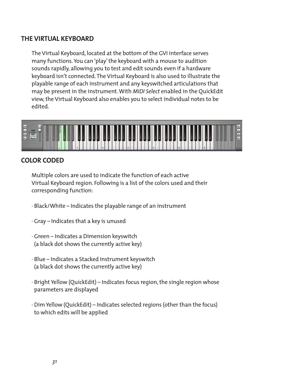 The virtual keyboard, Color coded, The virtual keyboard 31 | Teac GVI User Manual | Page 31 / 62