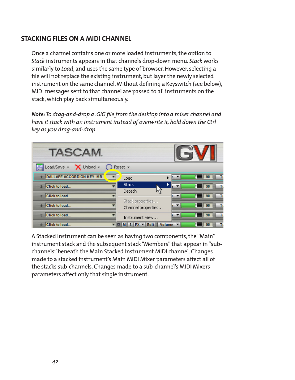 Stacking files on a midi channel | Teac GVI User Manual | Page 42 / 62