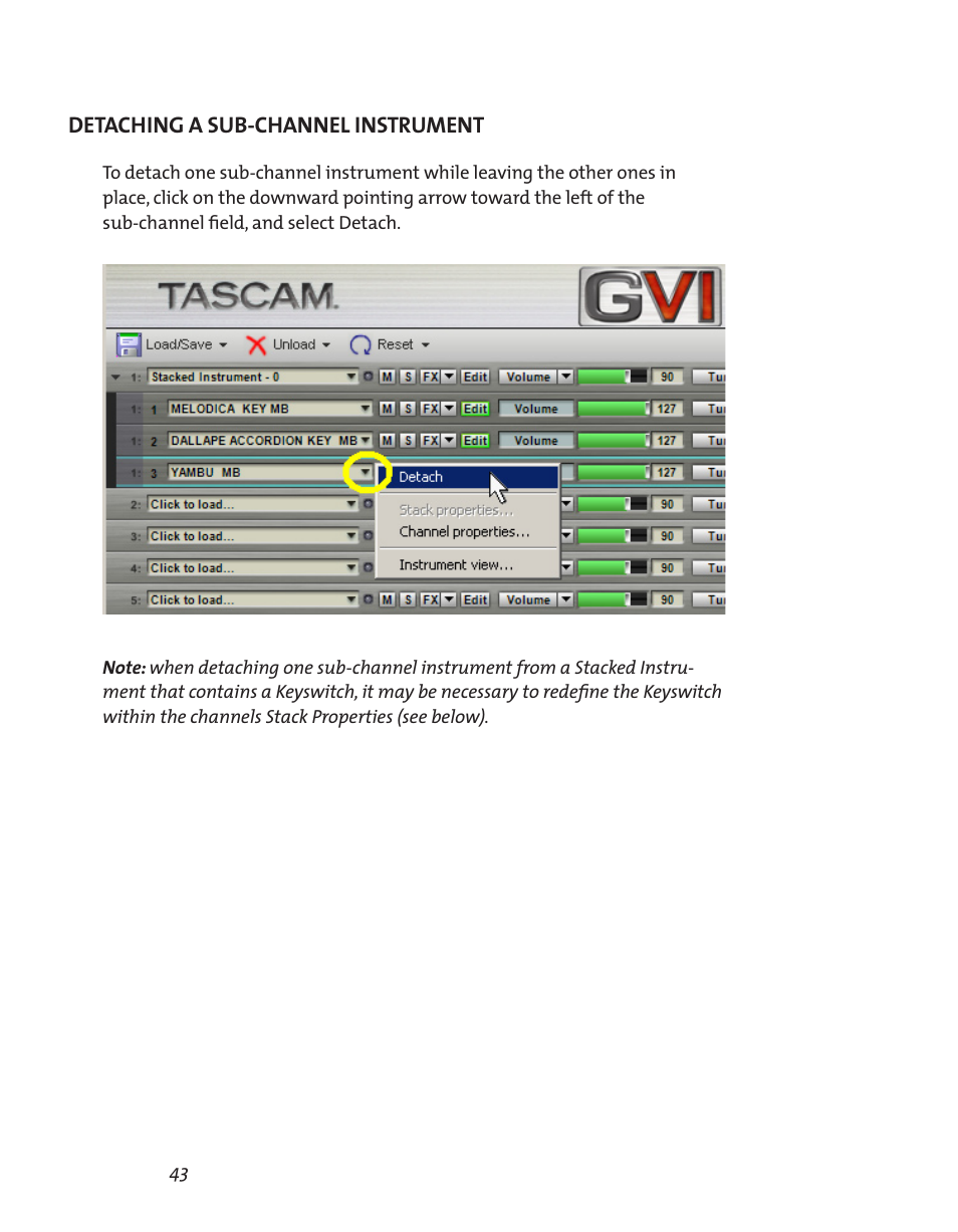 Detaching a sub-channel instrument | Teac GVI User Manual | Page 43 / 62