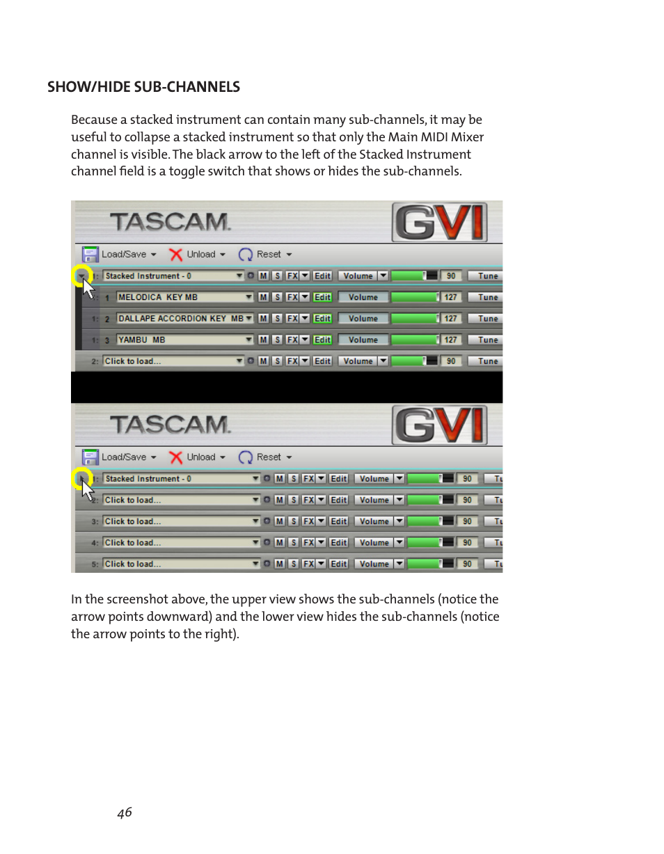 Show/hide sub-channels | Teac GVI User Manual | Page 46 / 62