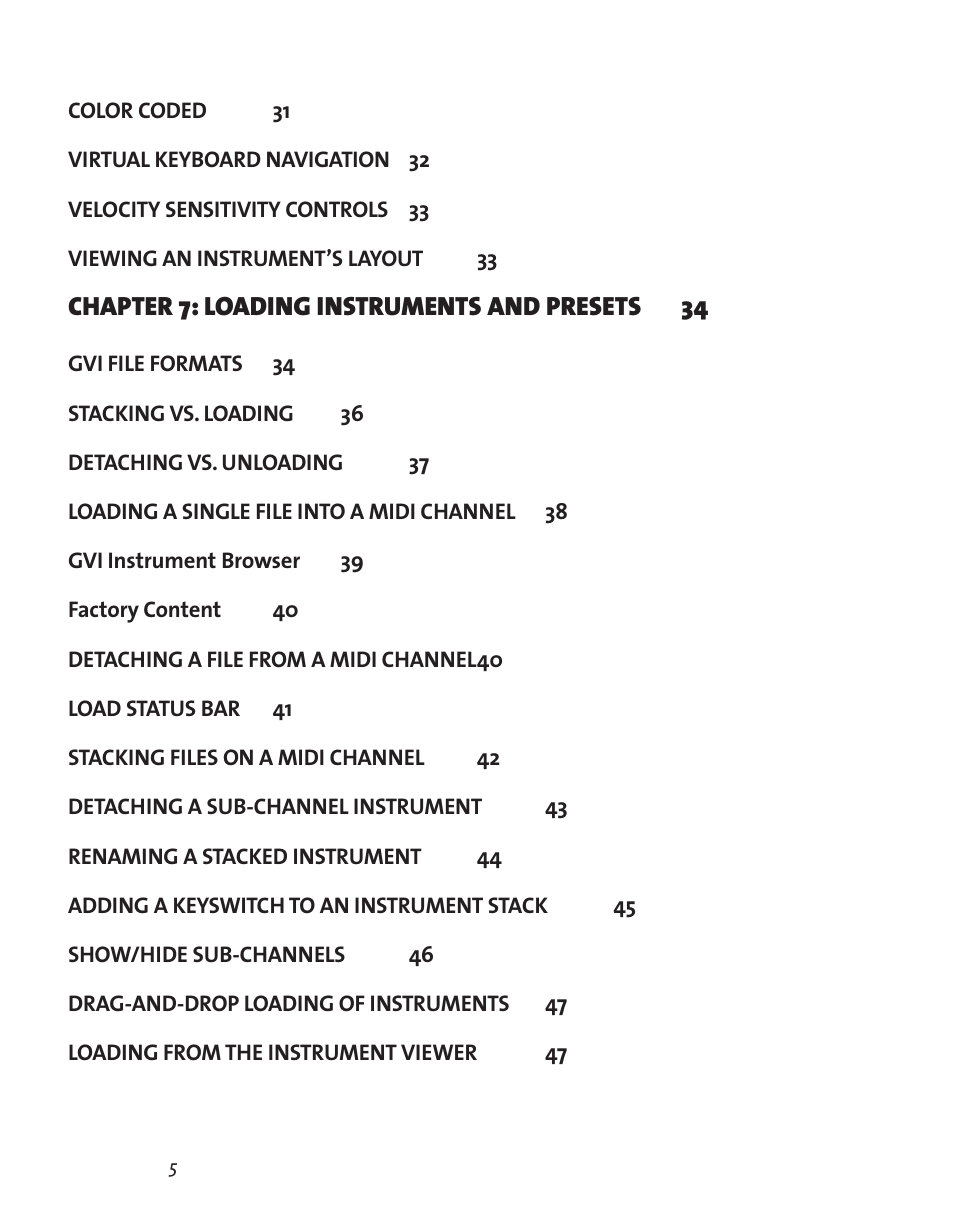 Chapter 7: loading instruments and presets 34 | Teac GVI User Manual | Page 5 / 62