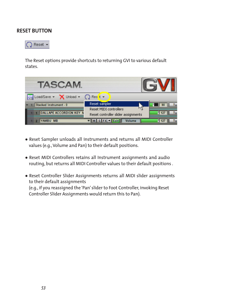 Reset button | Teac GVI User Manual | Page 53 / 62