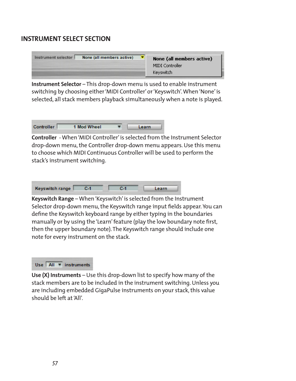 Instrument select section | Teac GVI User Manual | Page 57 / 62