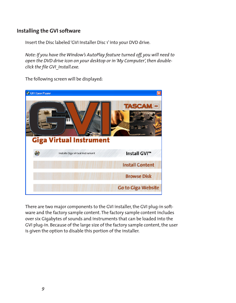 Installing the gvi software, Installing the gvi software 9 | Teac GVI User Manual | Page 9 / 62