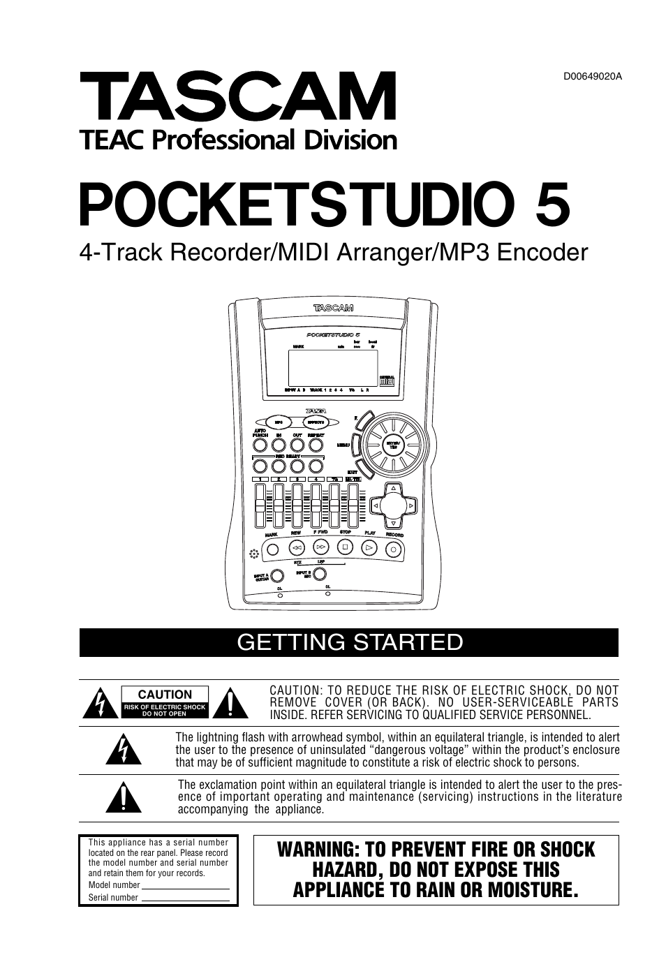 Teac PocketStudio 5 Getting Started User Manual | 28 pages