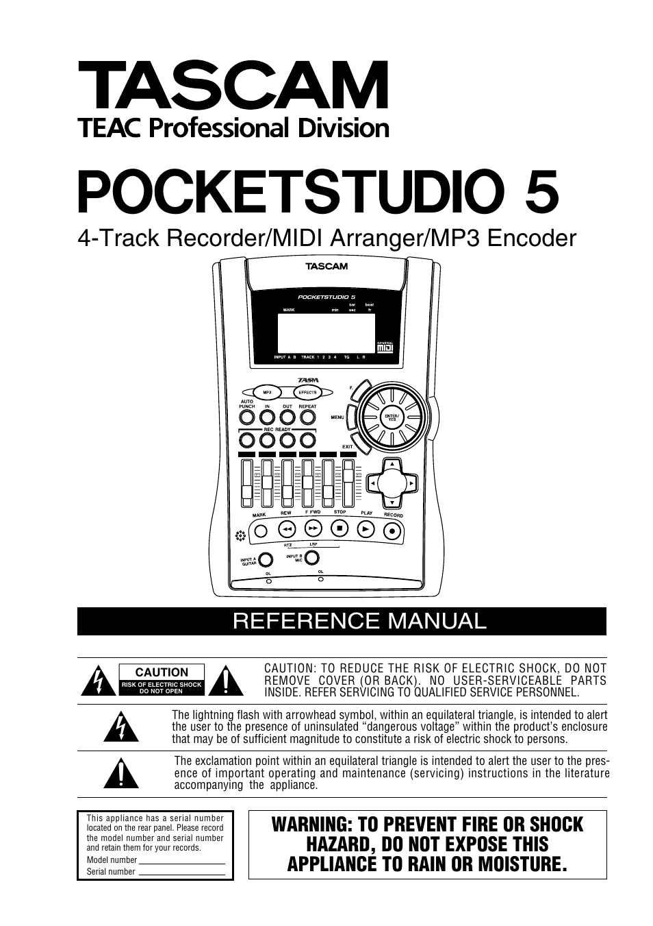 Teac PocketStudio 5 Reference Manual User Manual | 50 pages