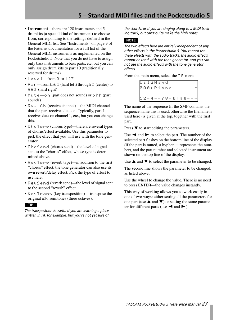 5 – standard midi files and the pocketstudio 5 | Teac PocketStudio 5 Reference Manual User Manual | Page 27 / 50