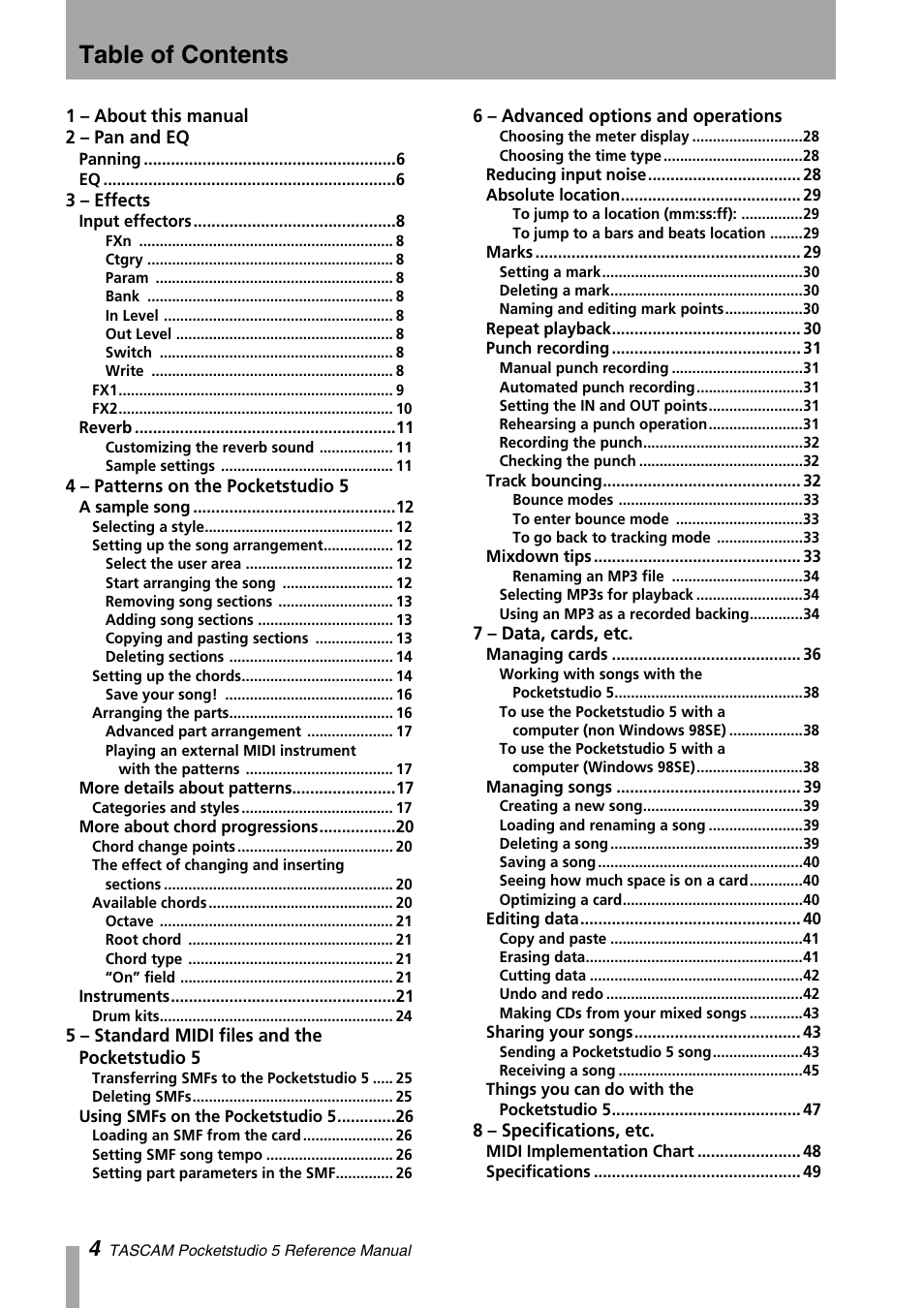 Teac PocketStudio 5 Reference Manual User Manual | Page 4 / 50