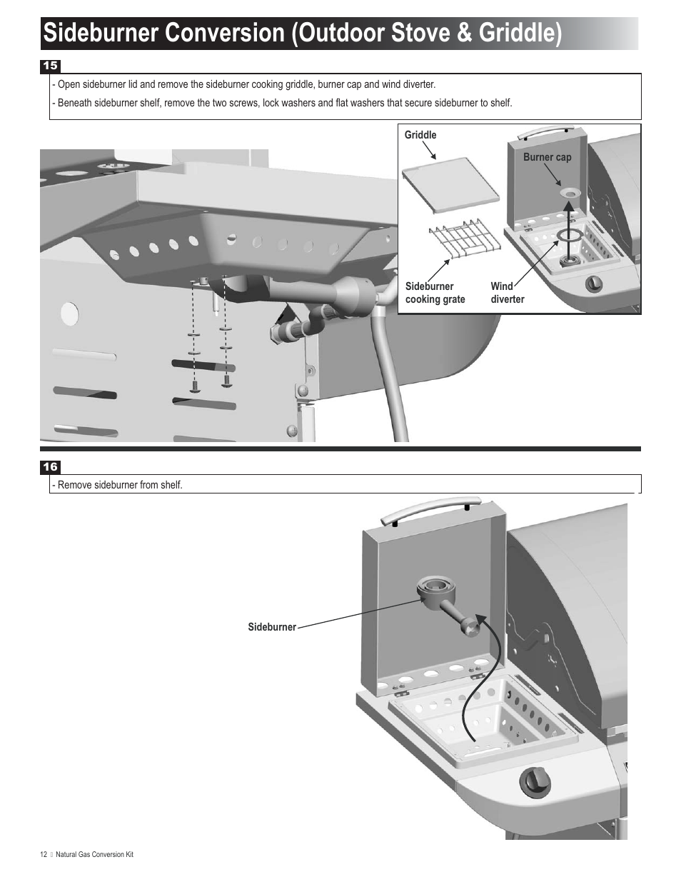 Sideburner conversion (outdoor stove & griddle) | Char-Broil 4984619 User Manual | Page 12 / 20