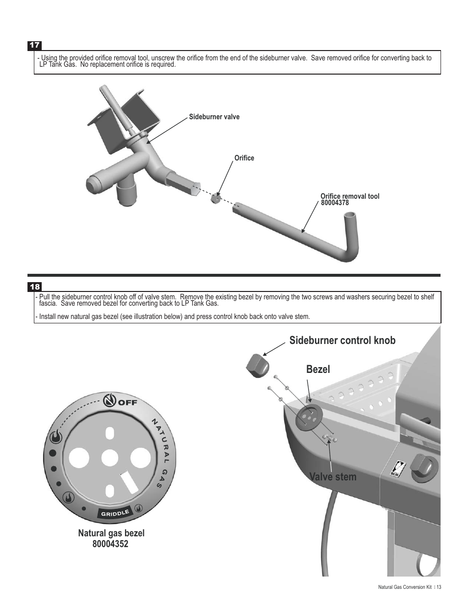 Bezel valve stem, Sideburner control knob | Char-Broil 4984619 User Manual | Page 13 / 20