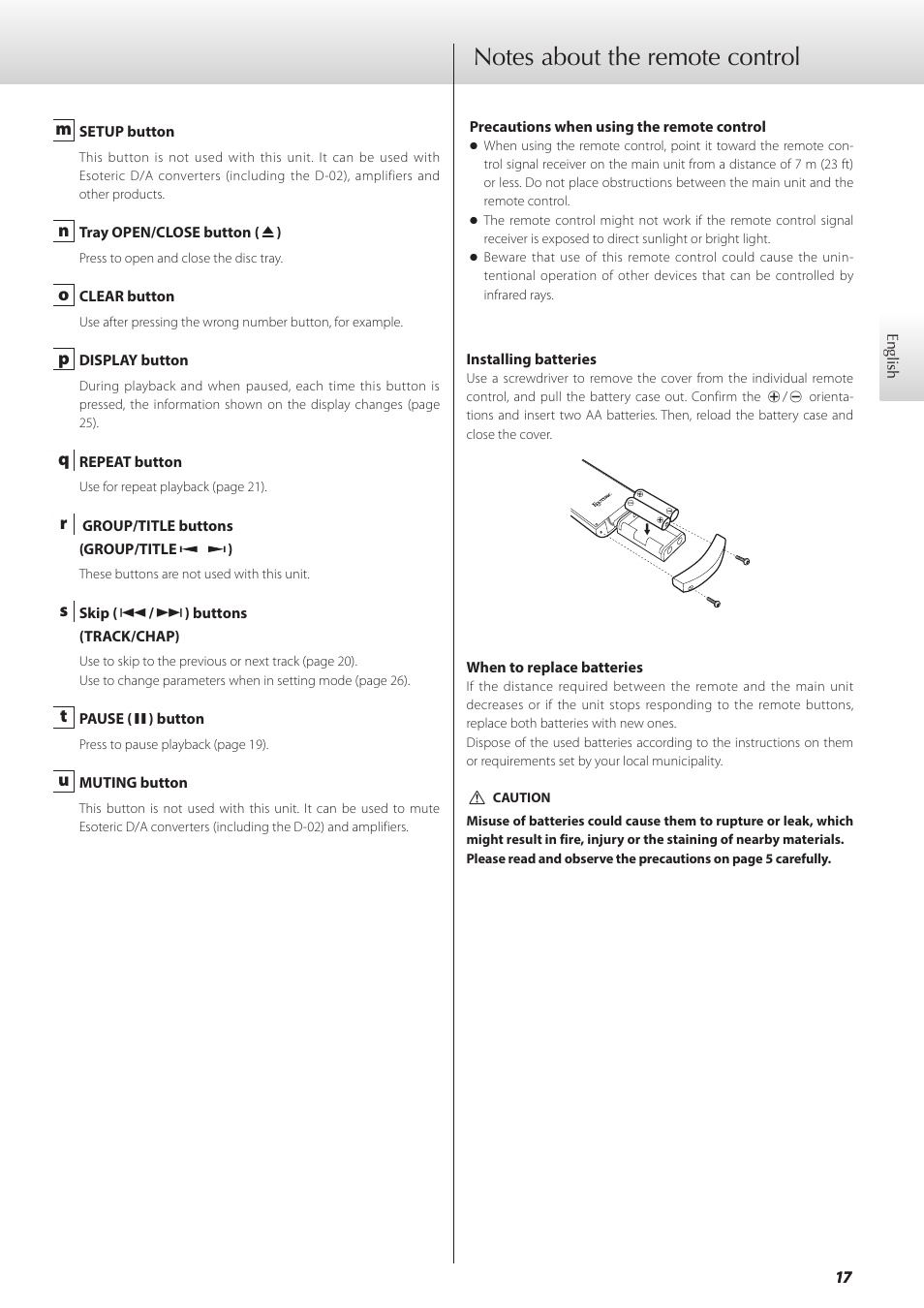 Notes about the remote control | Teac GRANDIOSO P1 User Manual | Page 17 / 104