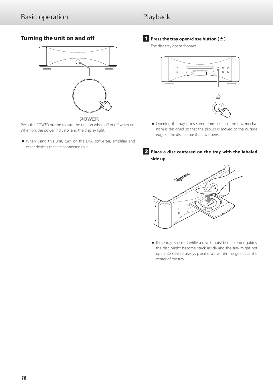 Basic operation, Turning the unit on and off, Playback | Basic operation playback | Teac GRANDIOSO P1 User Manual | Page 18 / 104