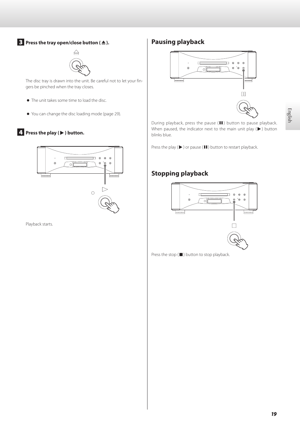 Pausing playback, Stopping playback, Pausing playback stopping playback | Teac GRANDIOSO P1 User Manual | Page 19 / 104